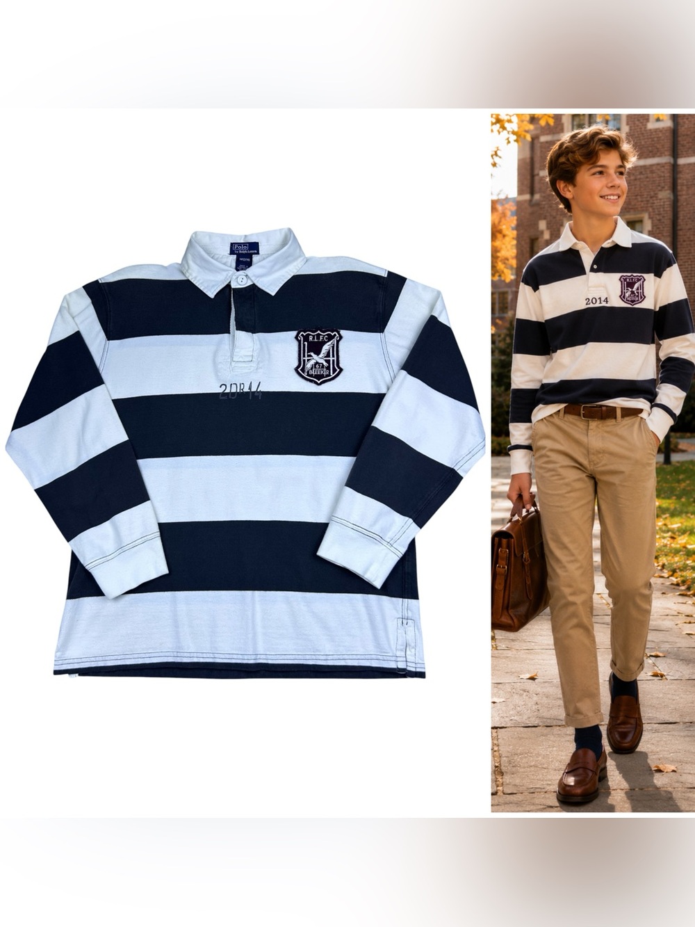 Polo Ralph Lauren Crest Embroidered Rugby Jersey Shirt Youth Boys M 12/14 RLFC